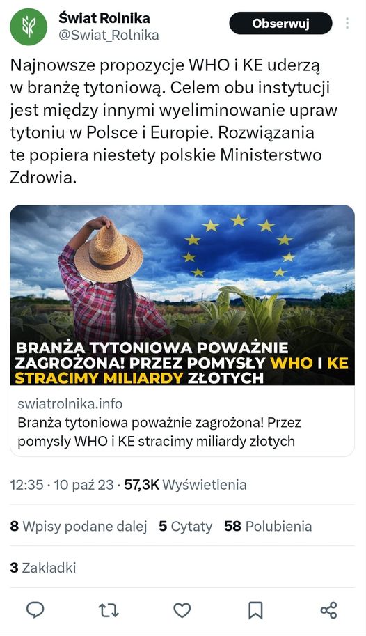 1) Polska jest największym eksporterem wyrobów tytoniowych w UE;
 2) 10% polskie...