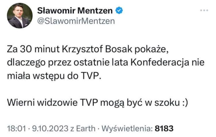 Sławomir Mentzen: Za 30 minut Krzysztof Bosak pokaże, dlaczego przez ostatnie la...