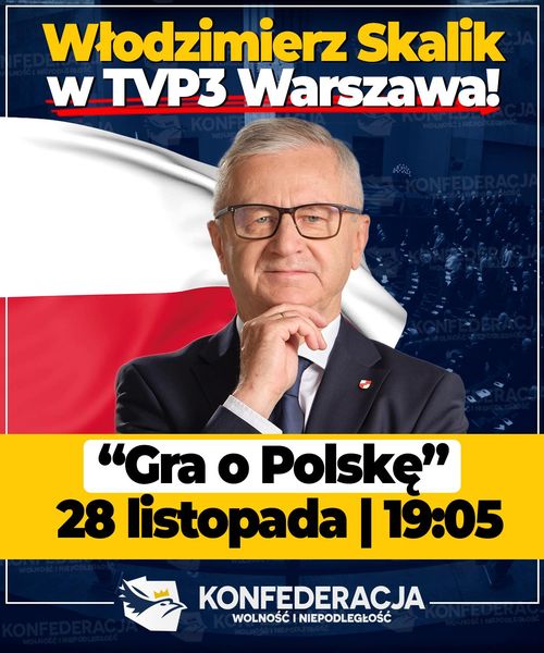 Będę dzisiaj gościem w programie „Gra o Polskę” w TVP 3 Warszawa   28.11
  19:05...