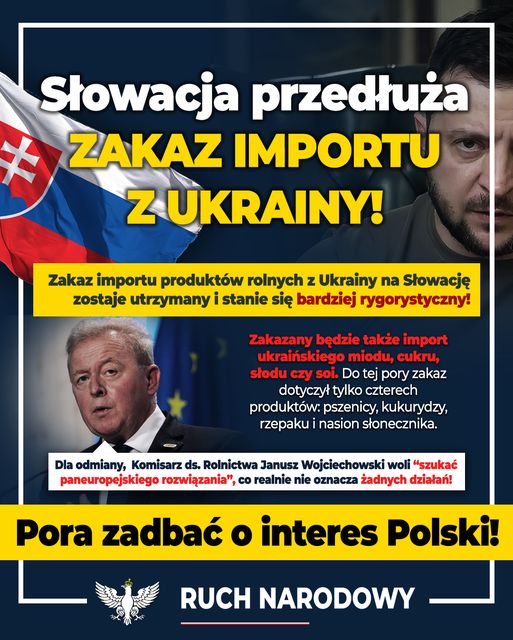  Słowacja PRZEDŁUŻA I ZAOSTRZA ZAKAZ IMPORTU Z UKRAINY
 Można? Można! Ale trzeba...