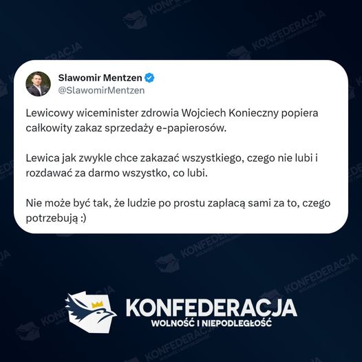 Sławomir Mentzen: Lewicowy wiceminister zdrowia Wojciech Konieczny popiera całko...